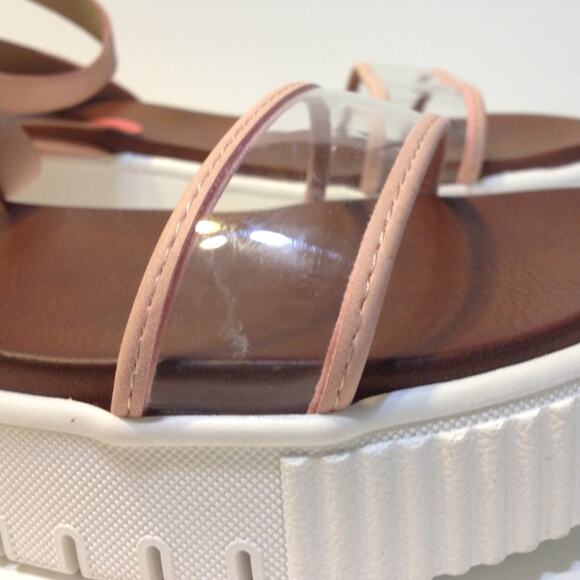 JellyPop Clear Strappy Flatform Pink Faux Leather Sandal - Picture 7 of 13